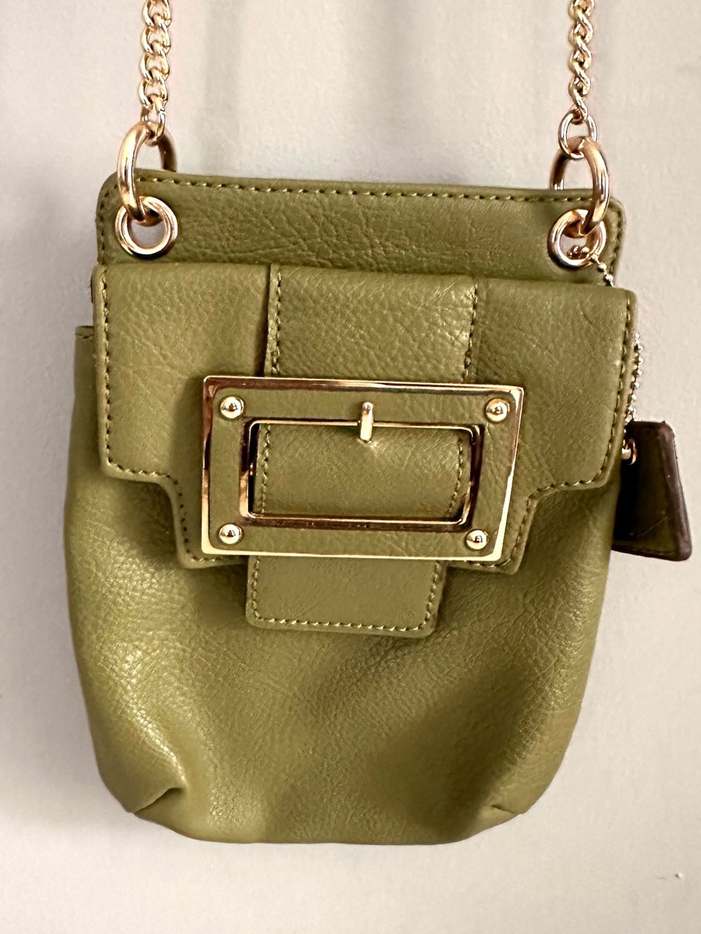 Vintage Liz Claiborne - Sage Green Purse, Bag, Gold Chain, Buckle Detail
